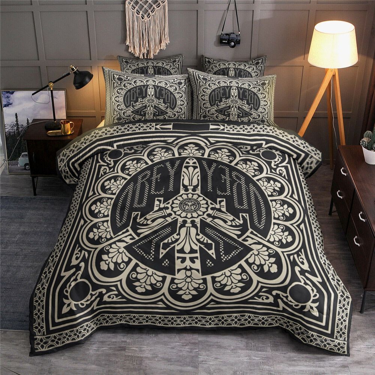 Hippie Peace Sign Obey Bed Sheets Spread Duvet Cover Bedding Set Perfect Gifts For Hippie Gifts For Birthday Christmas Thanksgiving - Unique Anime Apparel for Fans