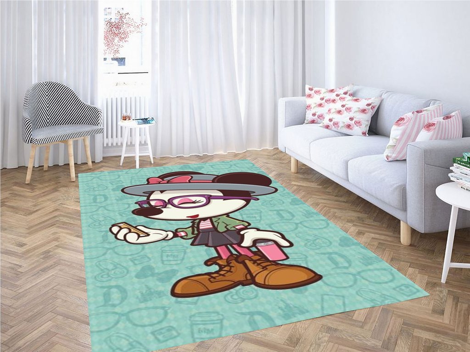 Hipster Minnie Living Room Modern Carpet Rug - Unique Anime Apparel for Fans