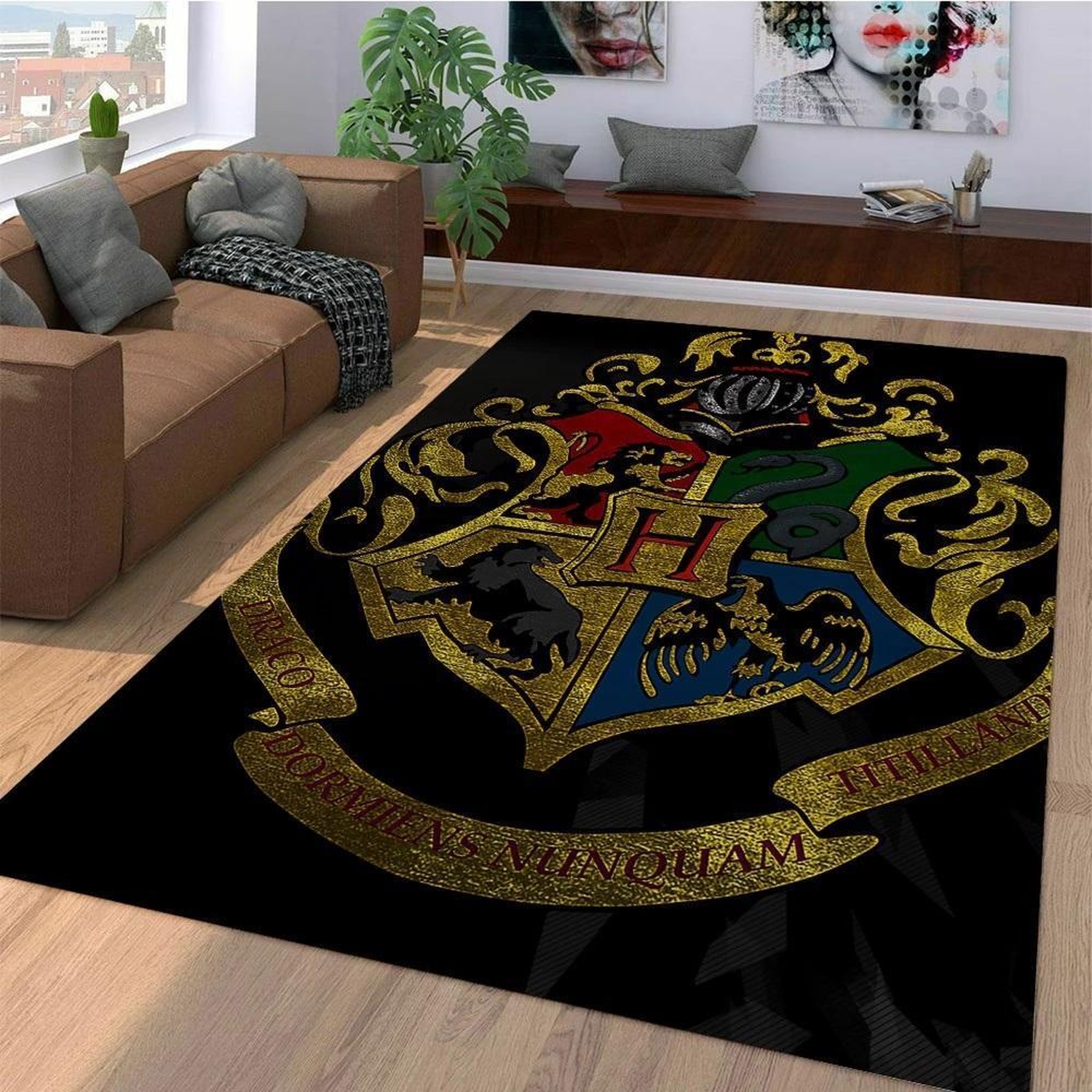 Hogwarts Logo Harry Potter Area Rug - Unique Anime Apparel for Fans