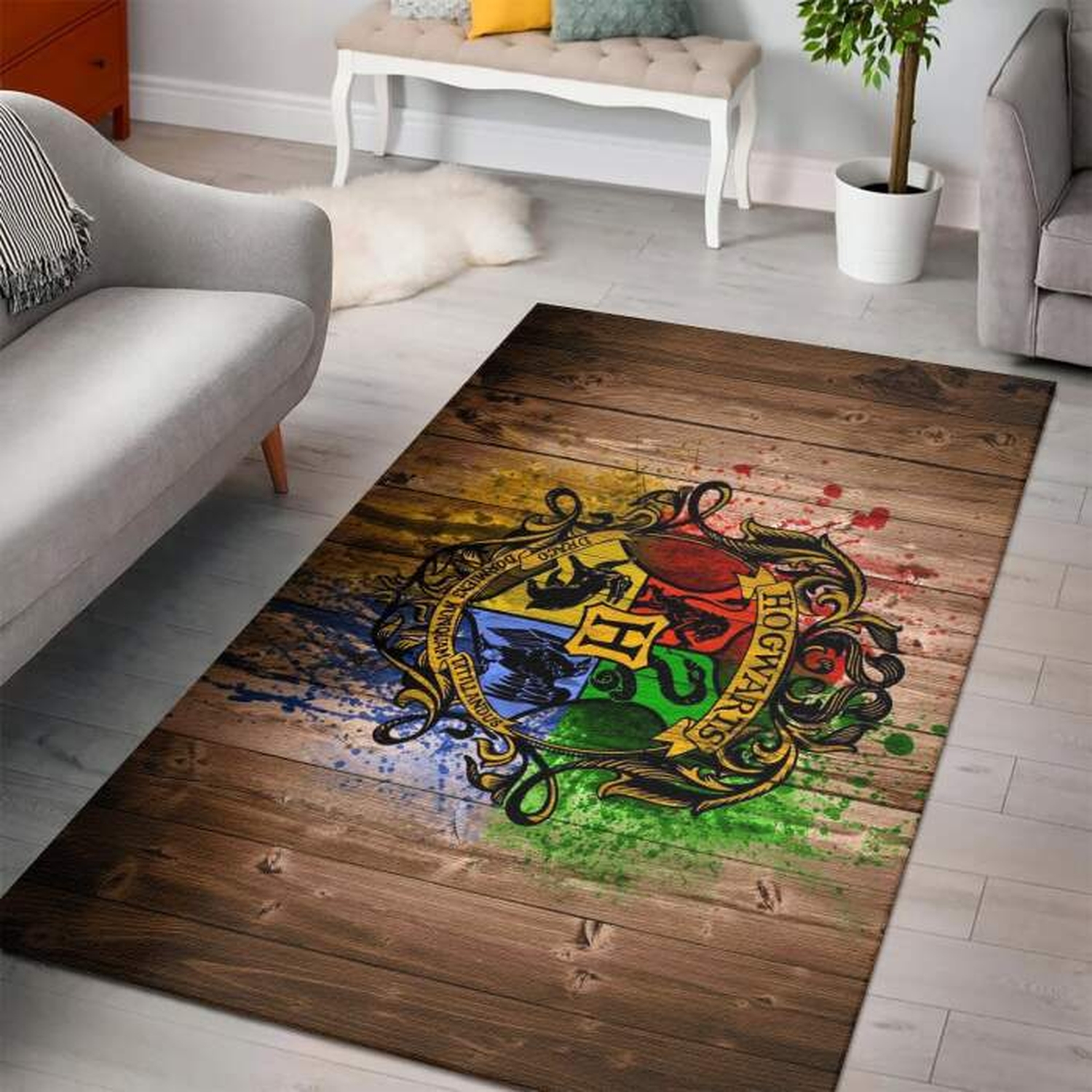 Hogwarts Wood Logo Harry Potter Rug - Unique Anime Apparel for Fans
