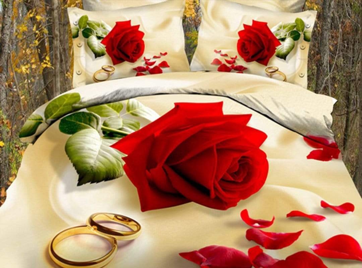 Honeymoon Couple Red Rose Duvet Cover Bedding Set - Unique Anime Apparel for Fans