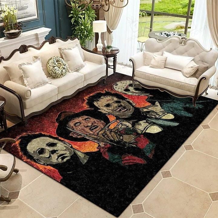 Horror Squad MurderveTTGe Michael MyeTTG Freddy Leatherface & Jason Voorhees Horror Movie CharacteTTG Rectangle Rug Decor Area Rugs For Living Room Bedroom Kitchen Rugs Home Carpet Flooring TTG015875