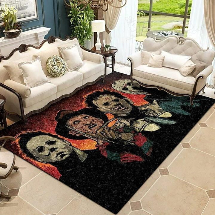 Horror Squad MurderveTTGe Michael MyeTTG Freddy Leatherface & Jason Voorhees Horror Movie CharacteTTG Rectangle Rug Decor Area Rugs For Living Room Bedroom Kitchen Rugs Home Carpet Flooring TTG015875