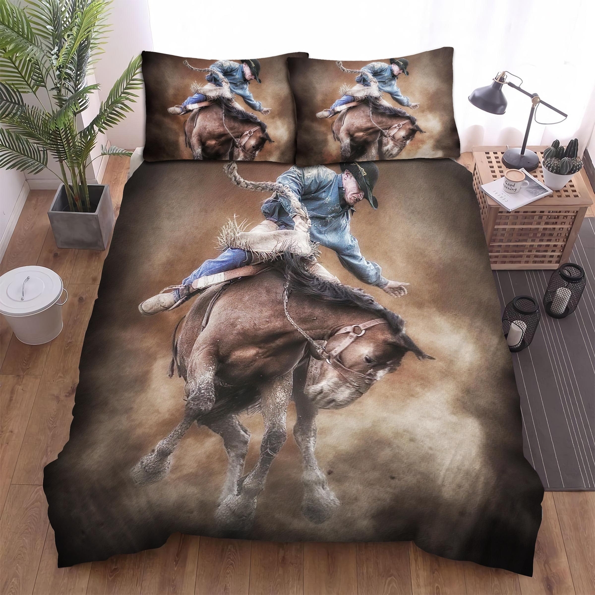 Horse Riding Cowboy Bed Sheets Spread Duvet Cover Bedding Set - Unique Anime Apparel for Fans