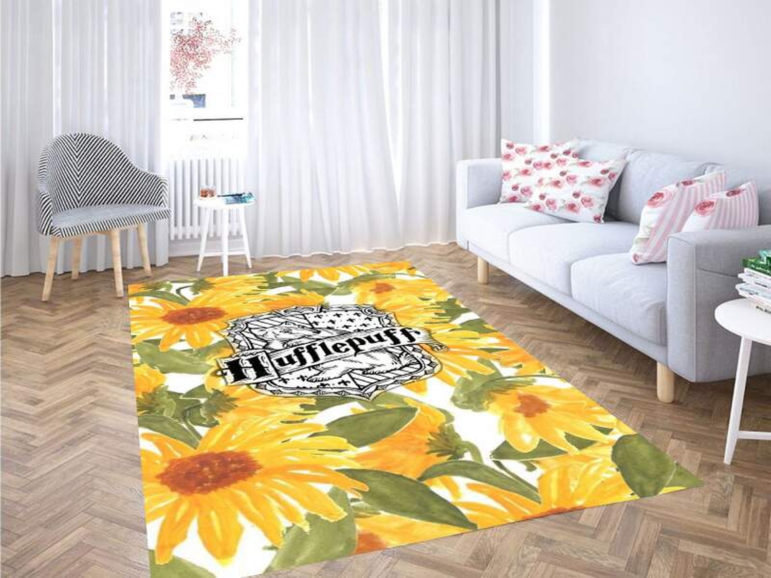 Hufflepuff Flower Carpet Rug - Unique Anime Apparel for Fans