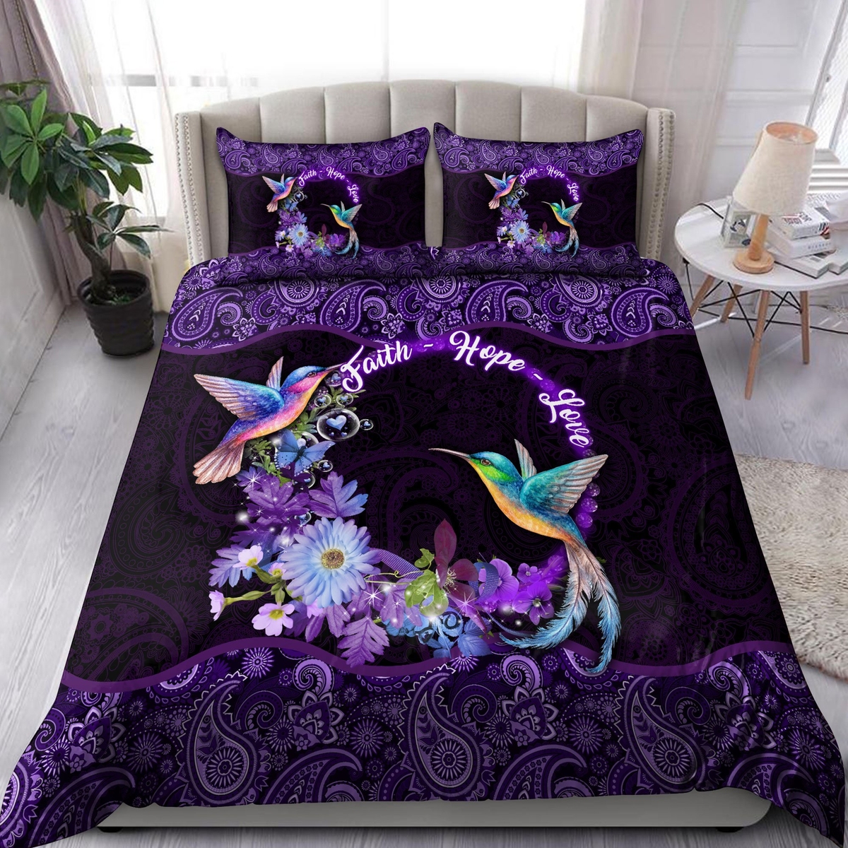 Hummingbird Faith Hope Love Bedding Set Bed Sheets Spread Duvet Cover Bedding Set - Unique Anime Apparel for Fans