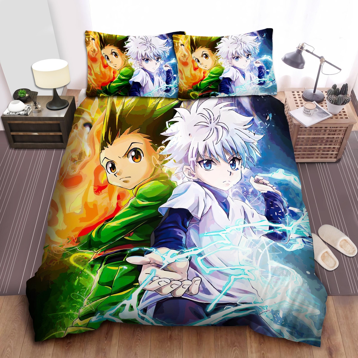 Hunter X Hunter Gon & Killua Fire And Flash Bed Sheets Spread Duvet Cover Bedding Set - Unique Anime Apparel for Fans