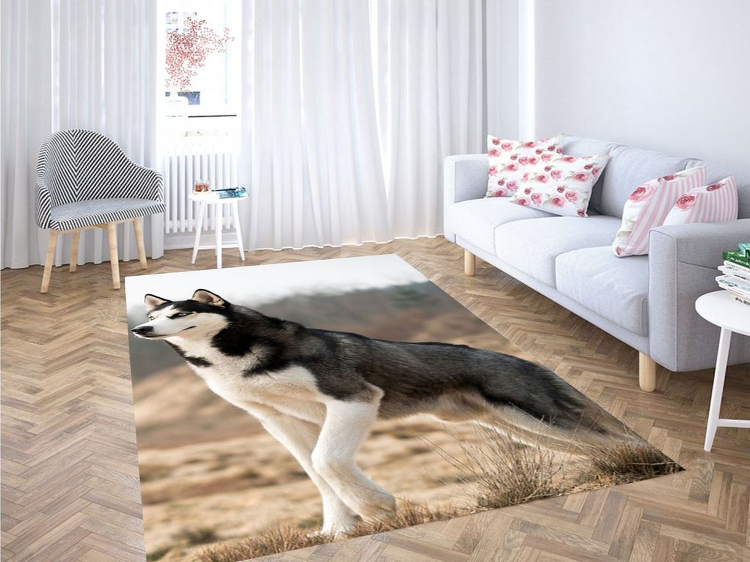 Husky Dog Black White Living Room Modern Carpet Rug - Unique Anime Apparel for Fans