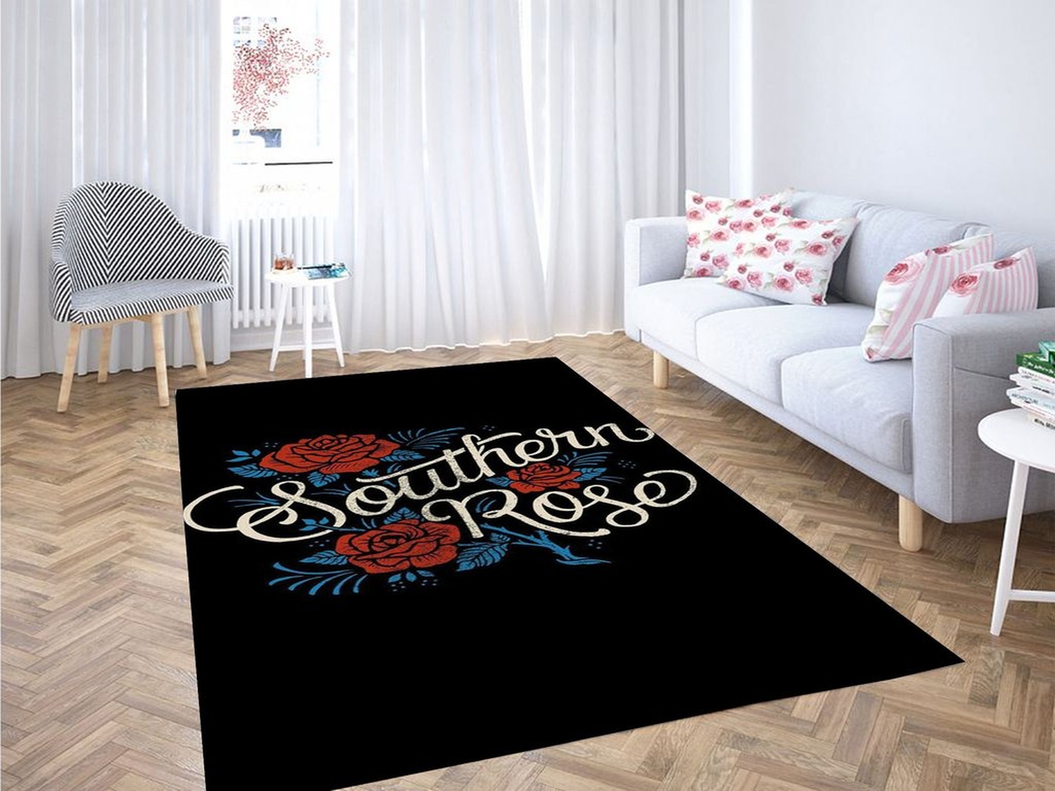 Hybrid Tea Rose Living Room Modern Carpet Rug - Unique Anime Apparel for Fans