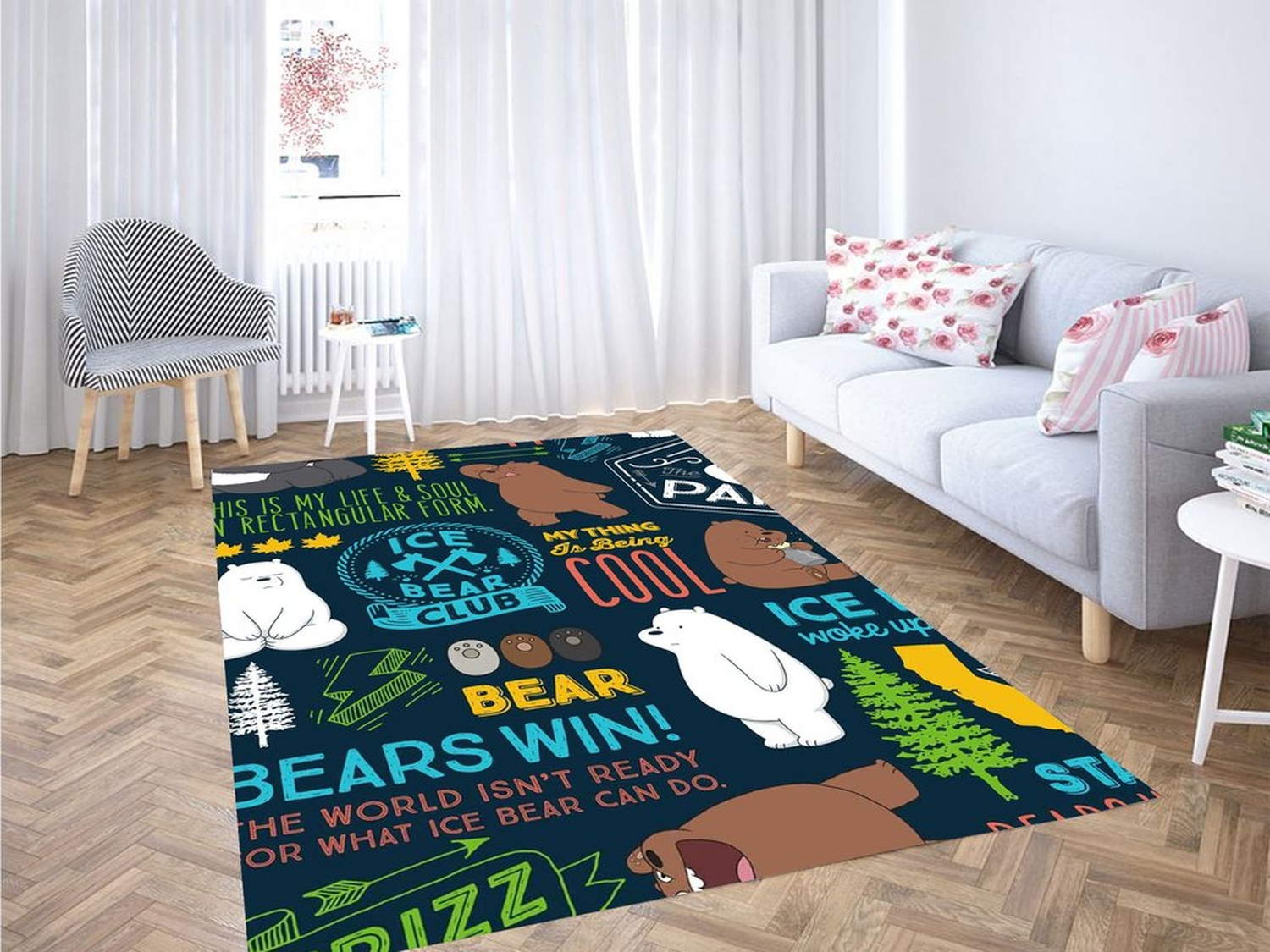 Ice Bear Pattern Living Room Modern Carpet Rug - Unique Anime Apparel for Fans
