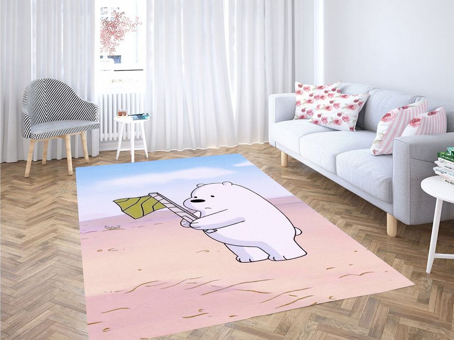 Ice Bear With Yello Flag Living Room Modern Carpet Rug - Unique Anime Apparel for Fans