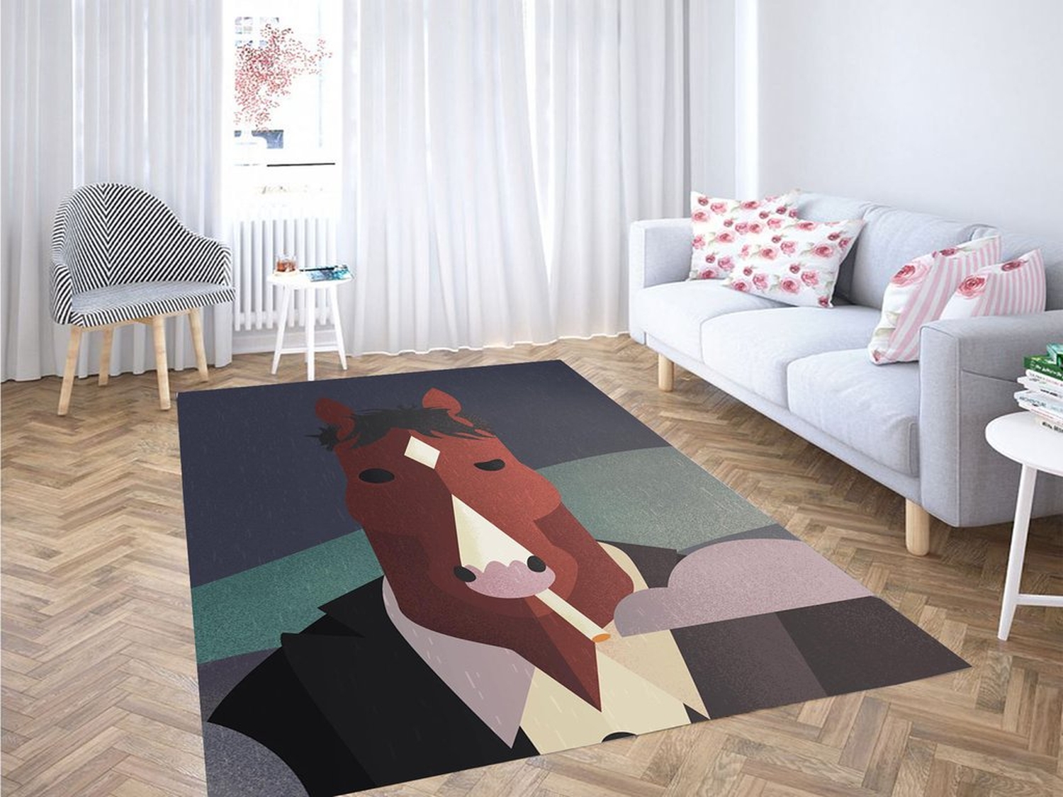 In The Rain Bojack Horseman Living Room Modern Carpet Rug - Unique Anime Apparel for Fans
