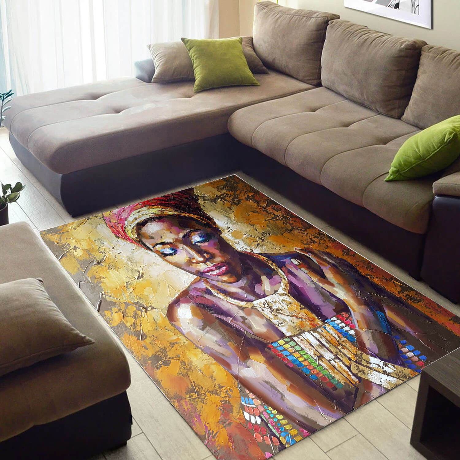 Inspired African Beautiful Afrocentric Afro Lady Large Room Rug - Unique Anime Apparel for Fans