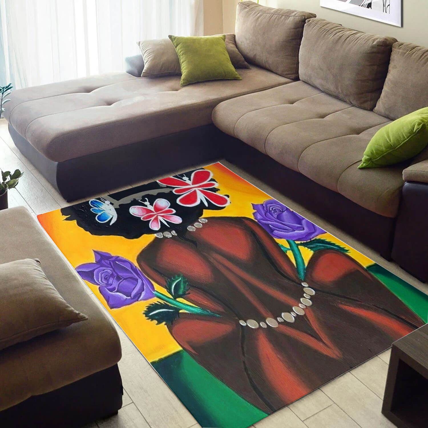 Inspired African Cute American Melanin Afro Woman Themed Carpet Room Rug - Unique Anime Apparel for Fans