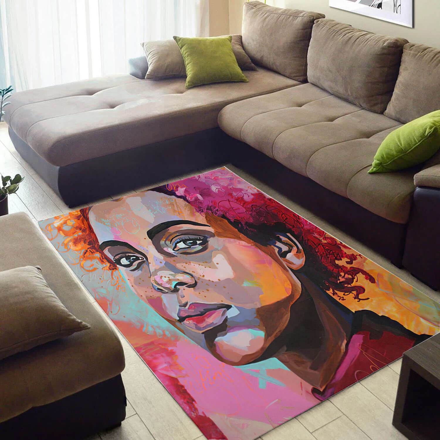 Inspired African Cute Themed Afro Woman Design Floor Living Room Rug - Unique Anime Apparel for Fans