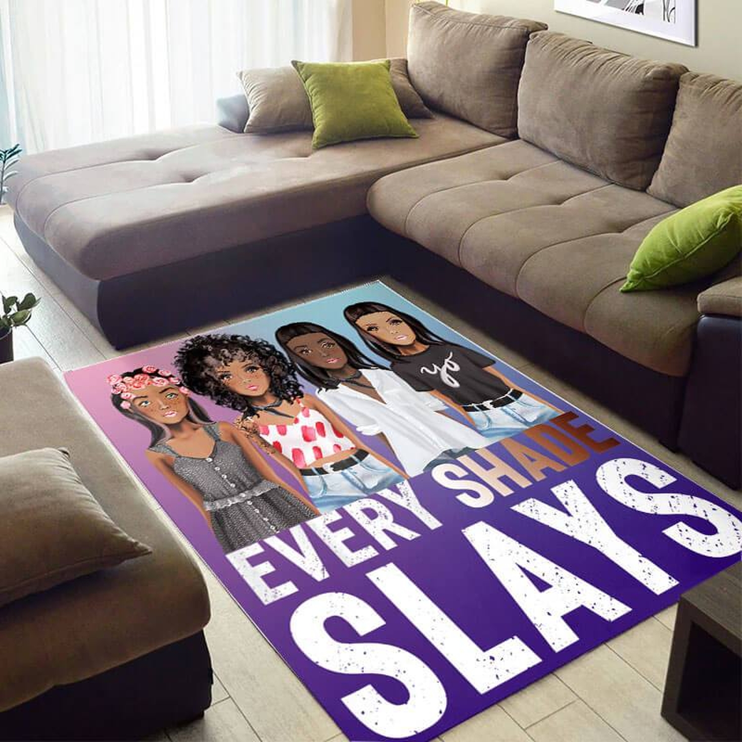 Inspired African Fancy Afro American Woman Every Shade Slays Style Area Themed Home Rug - Unique Anime Apparel for Fans