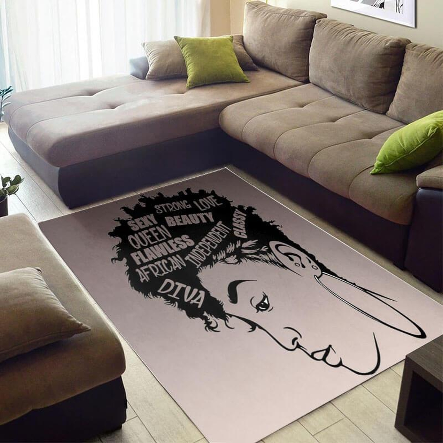 Inspired African Pretty American Black Art Afro Woman Large Themed Home Rug - Unique Anime Apparel for Fans