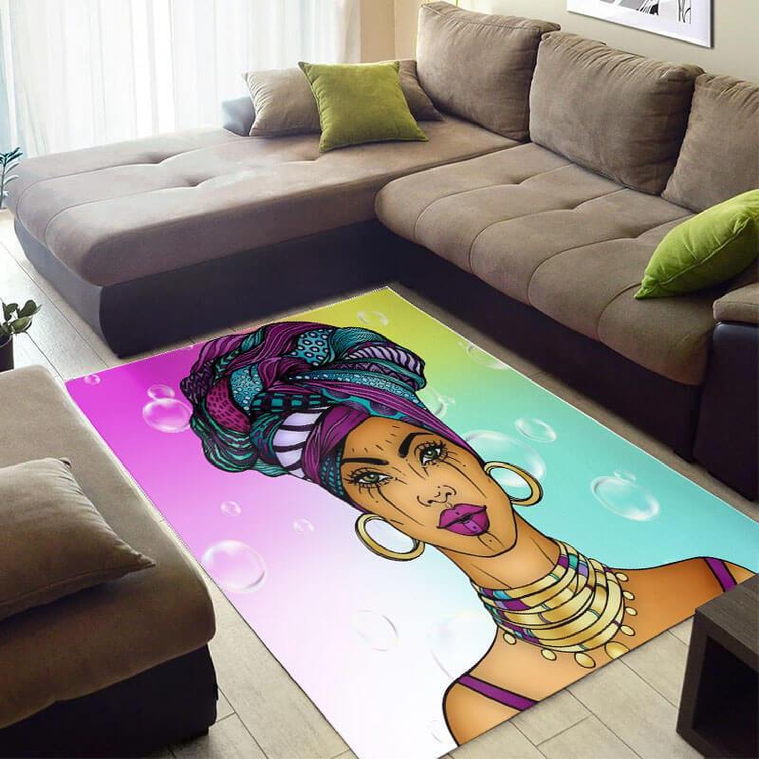 Inspired African Style Fancy American Black Art Melanin Girl Themed Home Rug - Unique Anime Apparel for Fans