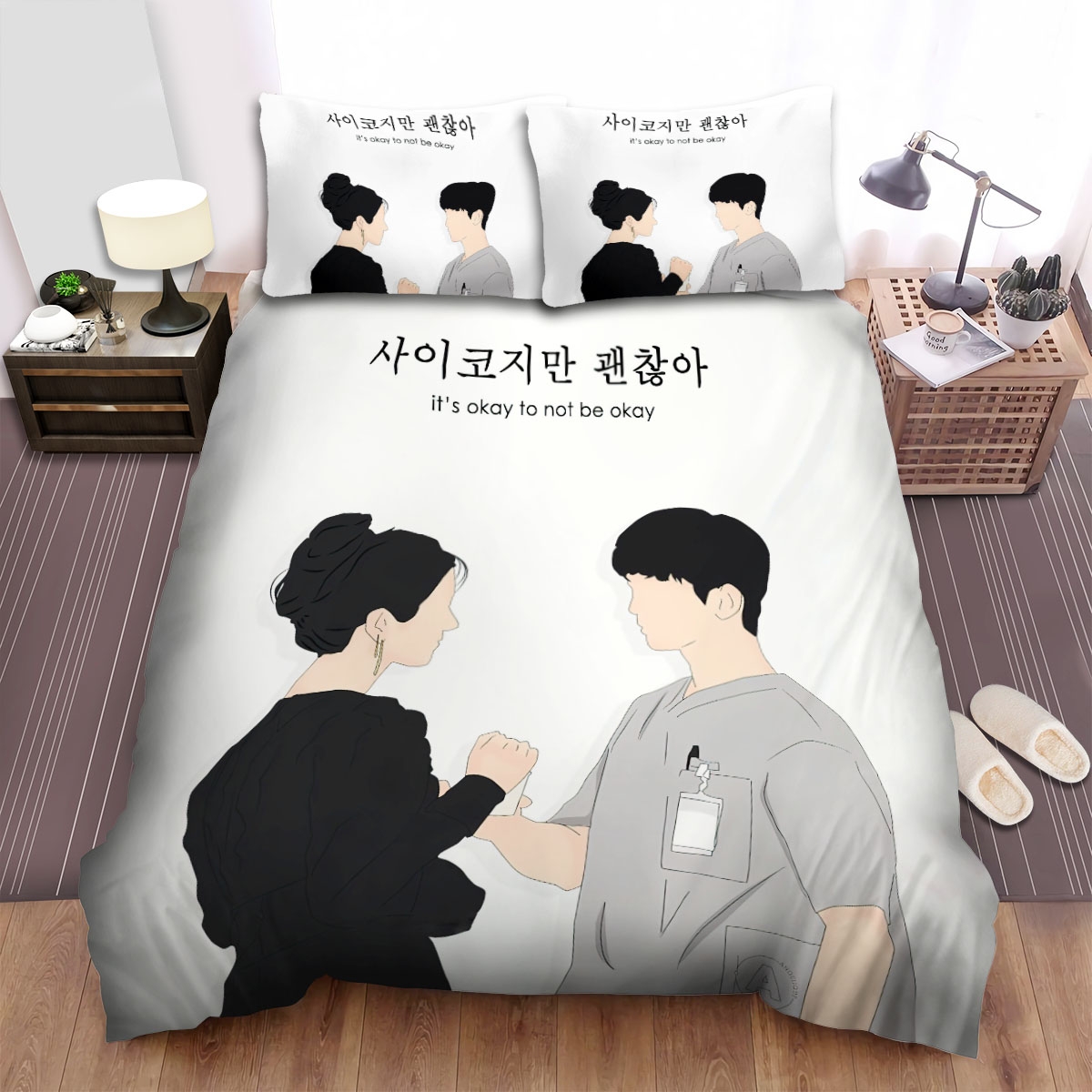 It's Okay To Not Be Okay (2020) Movie Illustration 5 Bed Sheets Spread Comforter Duvet Cover Bedding Set - Unique Anime Apparel for Fans