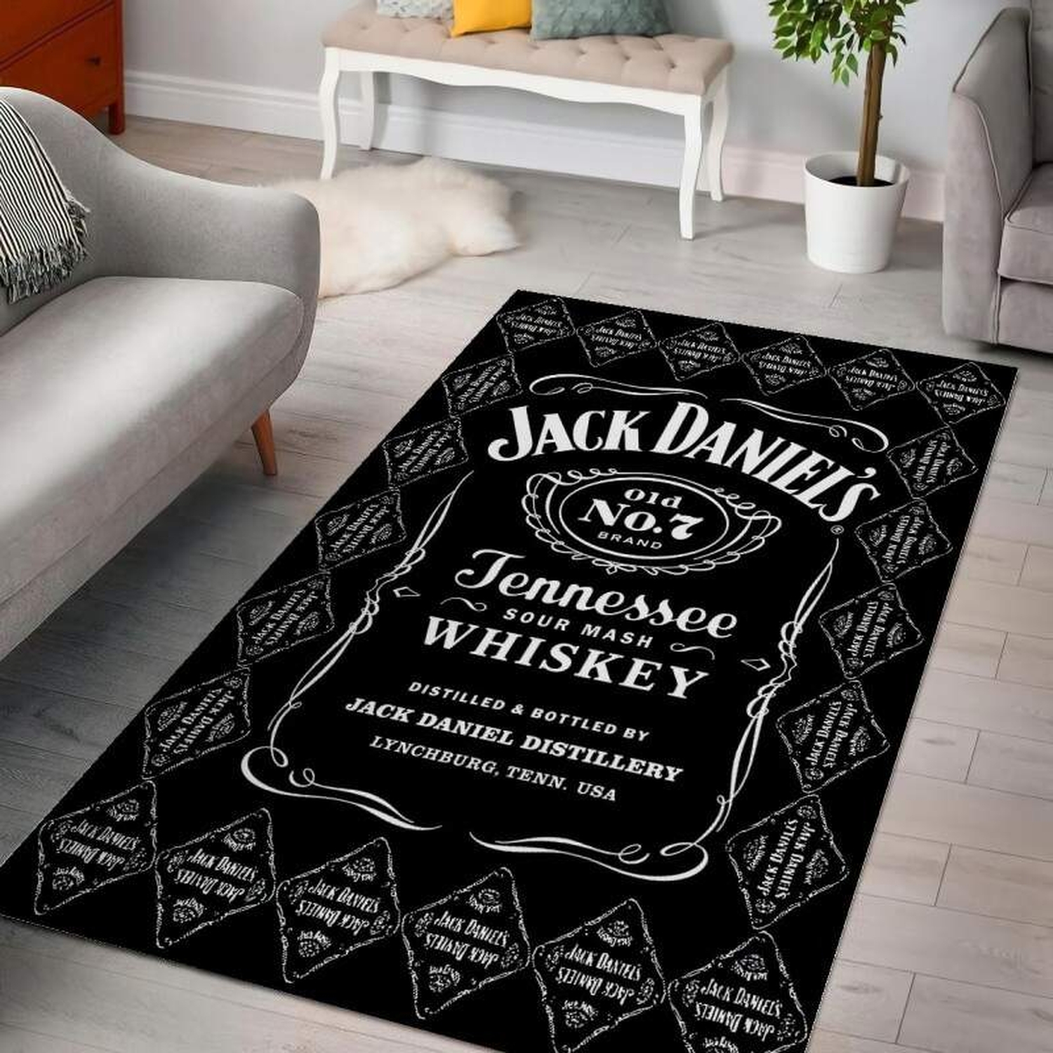 Jack Daniels Whiskey Label Saturday Night Decorative Floor Rug - Unique Anime Apparel for Fans