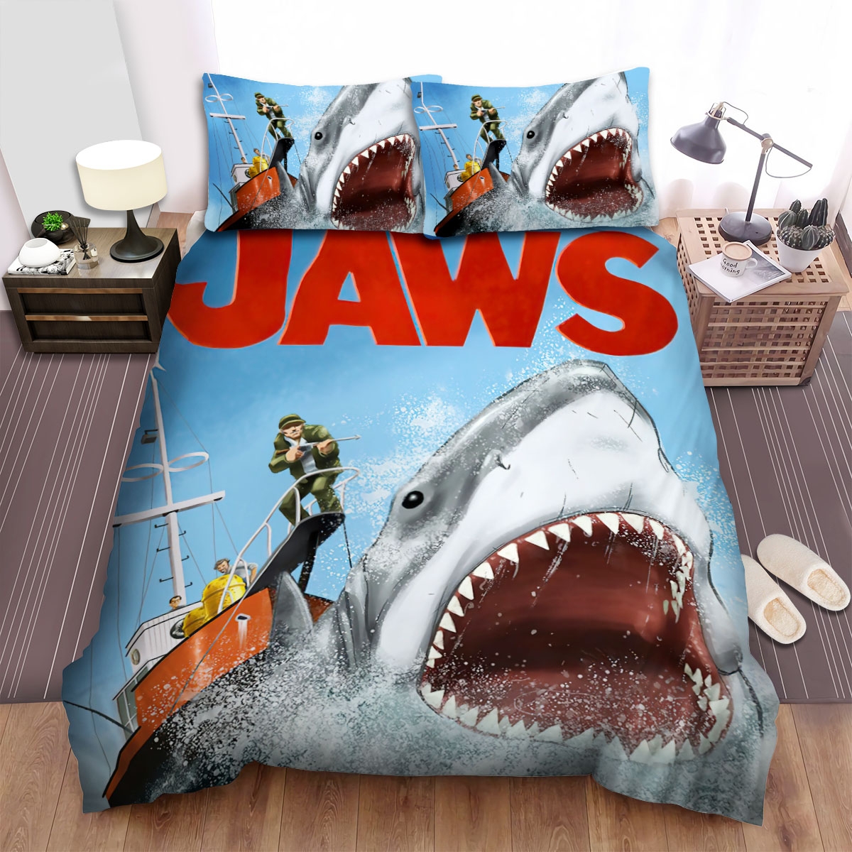 Jaws Fight With Sharks Bed Sheets Spread Duvet Cover Bedding Set - Unique Anime Apparel for Fans
