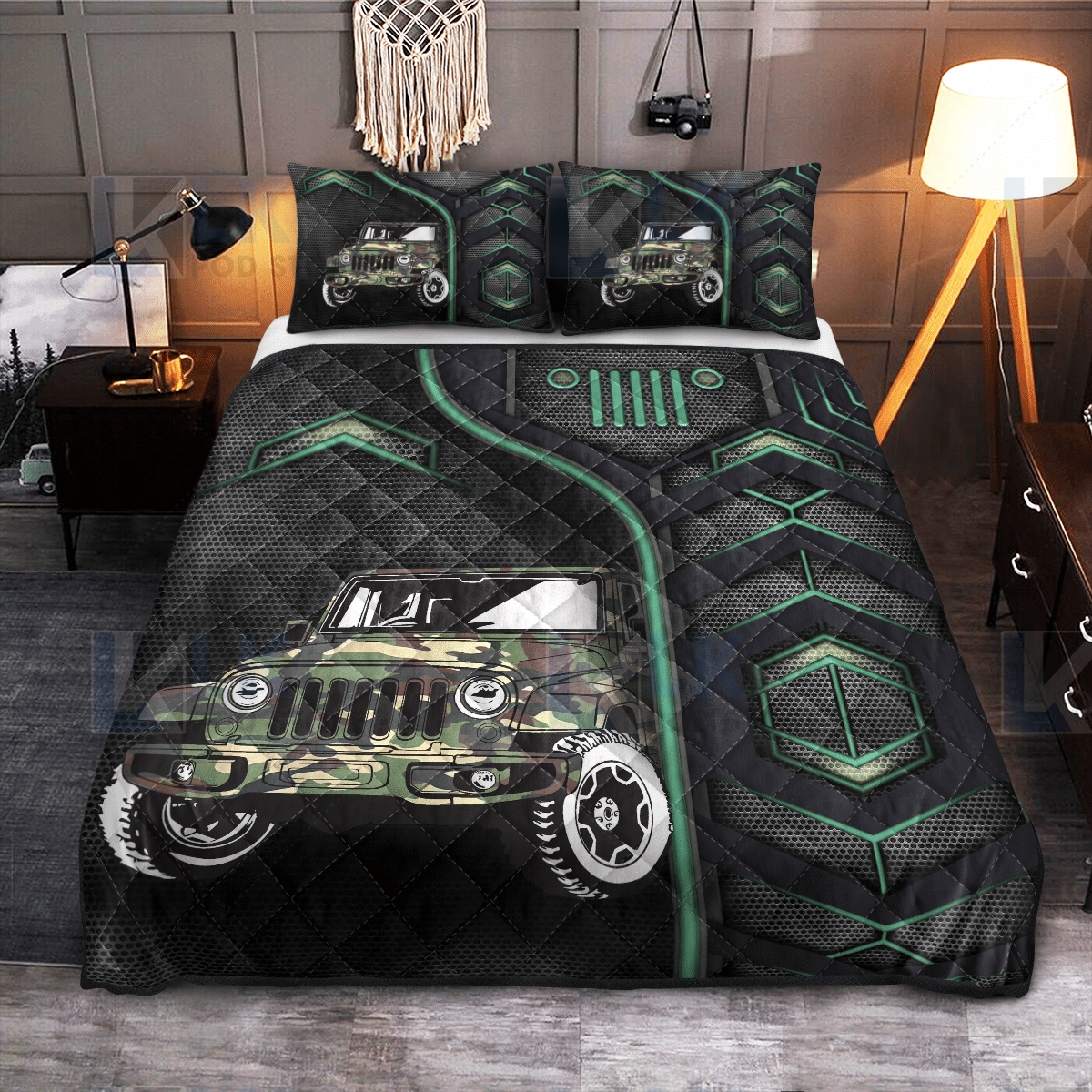 Jeep Carbon Pattern Quilt Bedding Set - Unique Anime Apparel for Fans