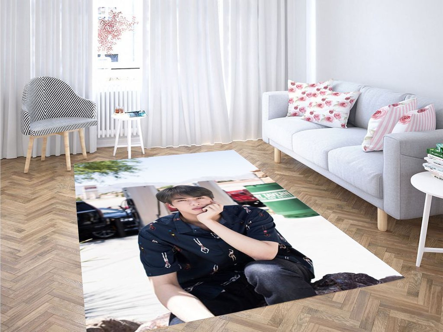 Jin Cute Wallpaper Living Room Modern Carpet Rug - Unique Anime Apparel for Fans