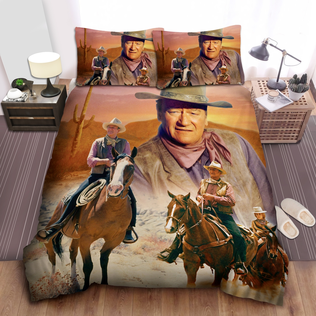 John Wayne Riding Horse Bed Sheets Spread Duvet Cover Bedding Set - Unique Anime Apparel for Fans