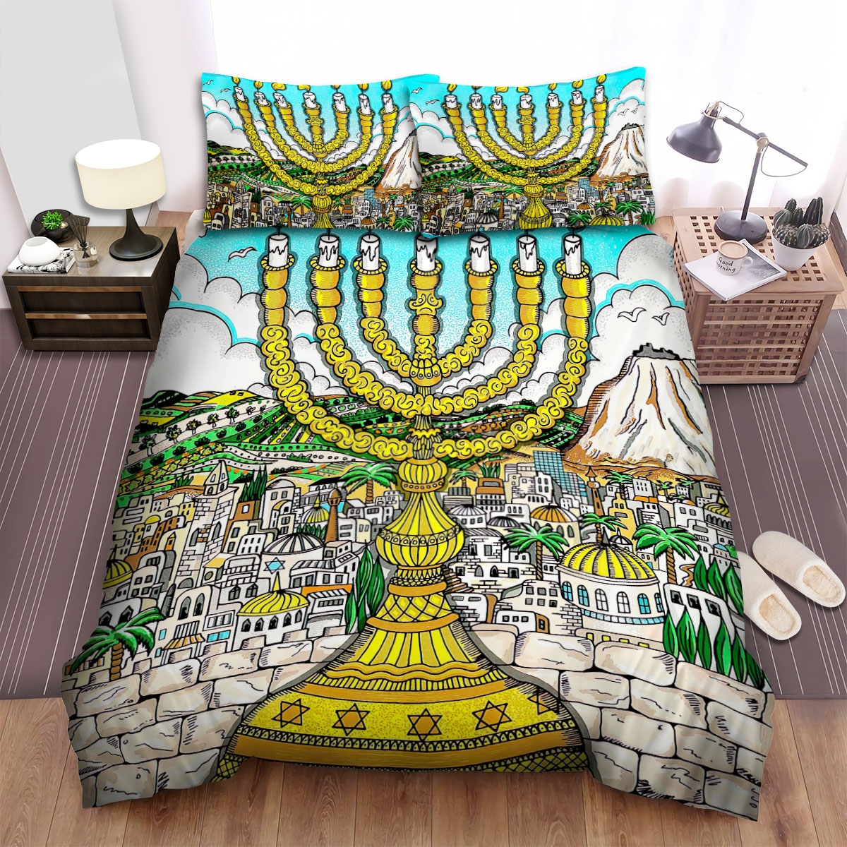 Judaism Menorah A Light For Israel Bed Sheets Spread Comforter Duvet Cover Bedding Set - Unique Anime Apparel for Fans