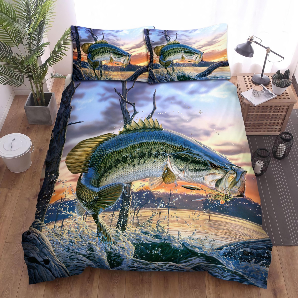Jumping Fish And Tree Wallpaper Bed Sheets Spread Duvet Cover Bedding Set - Unique Anime Apparel for Fans
