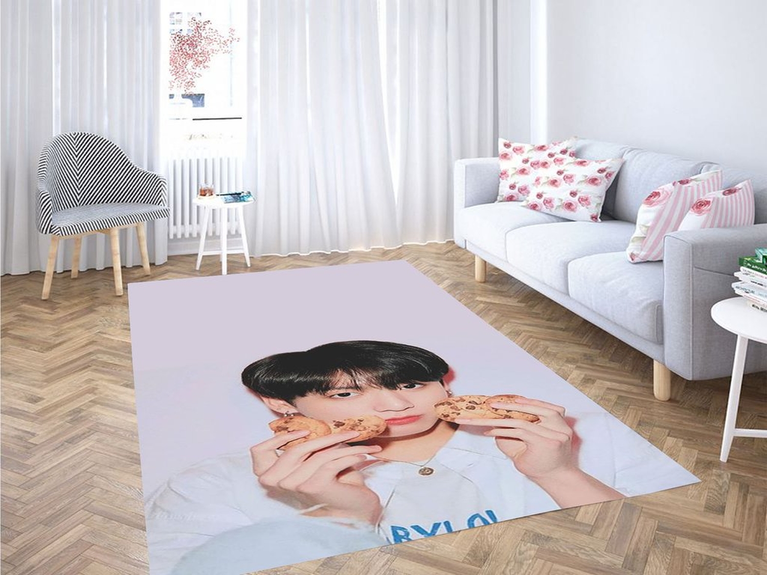 Jungkook Wallpaper Living Room Modern Carpet Rug - Unique Anime Apparel for Fans