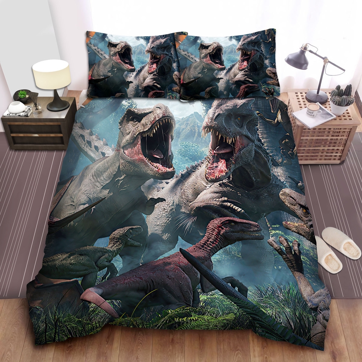 Jurassic Park The Bloody Dinosaurs War Bed Sheets Spread Duvet Cover Bedding Set - Unique Anime Apparel for Fans