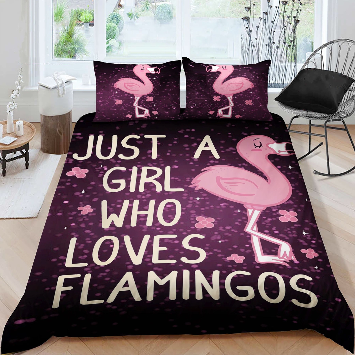 Just A Girl Who Loves Flamingos Bed Sheets Spread Duvet Cover Bedding Set - Unique Anime Apparel for Fans