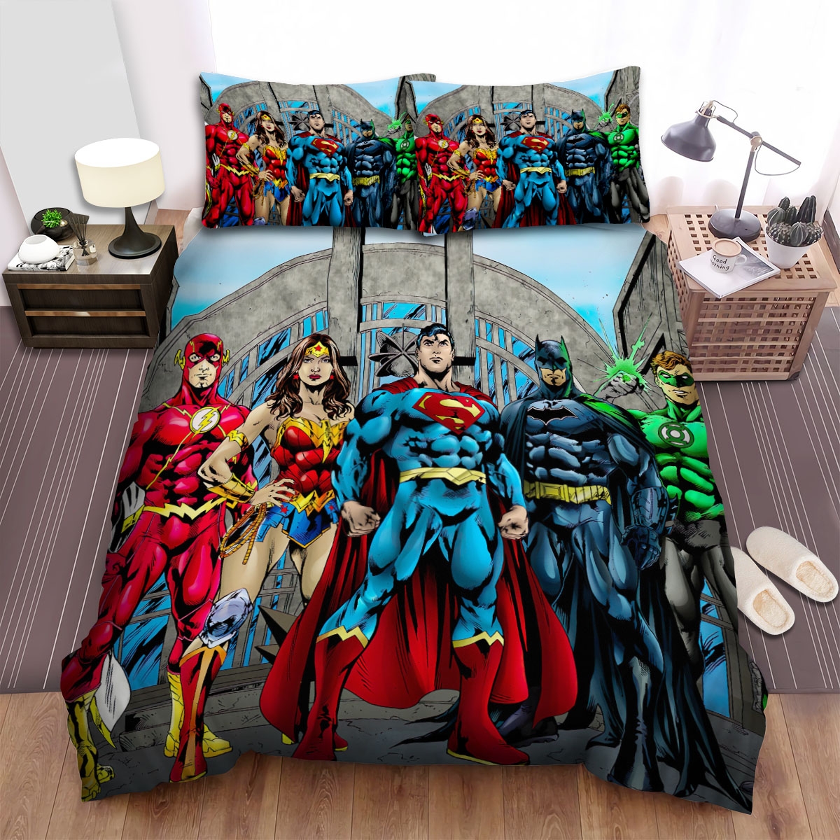 Justice League Group Photo Bed Sheets Spread Duvet Cover Bedding Set - Unique Anime Apparel for Fans