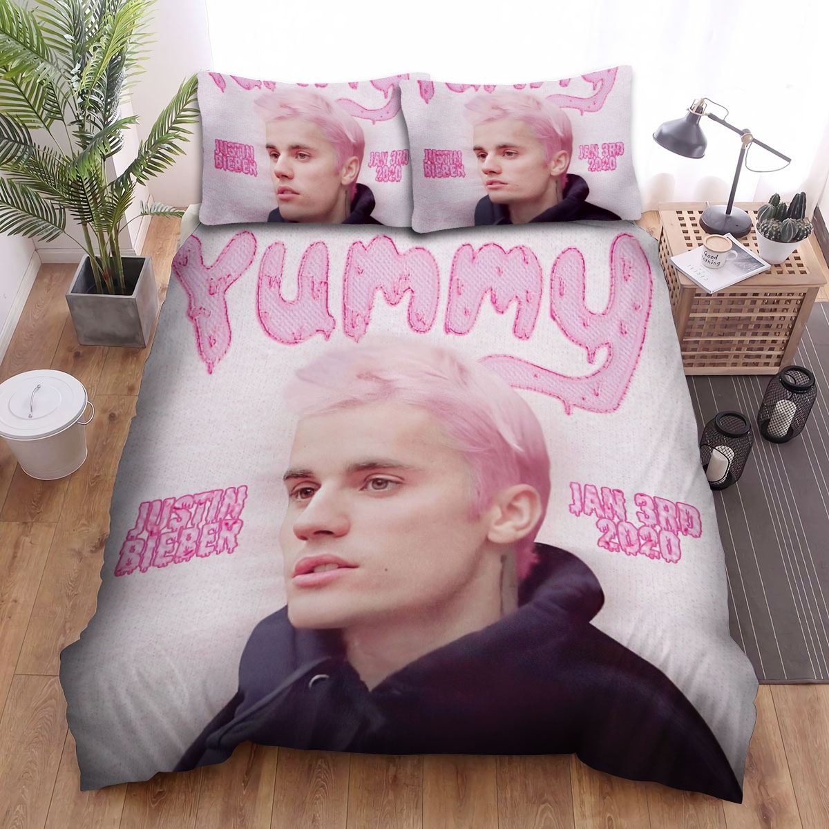 Justin Bieber Yummy Single Promotion Art Bed Sheets Spread Duvet Cover Bedding Set - Unique Anime Apparel for Fans
