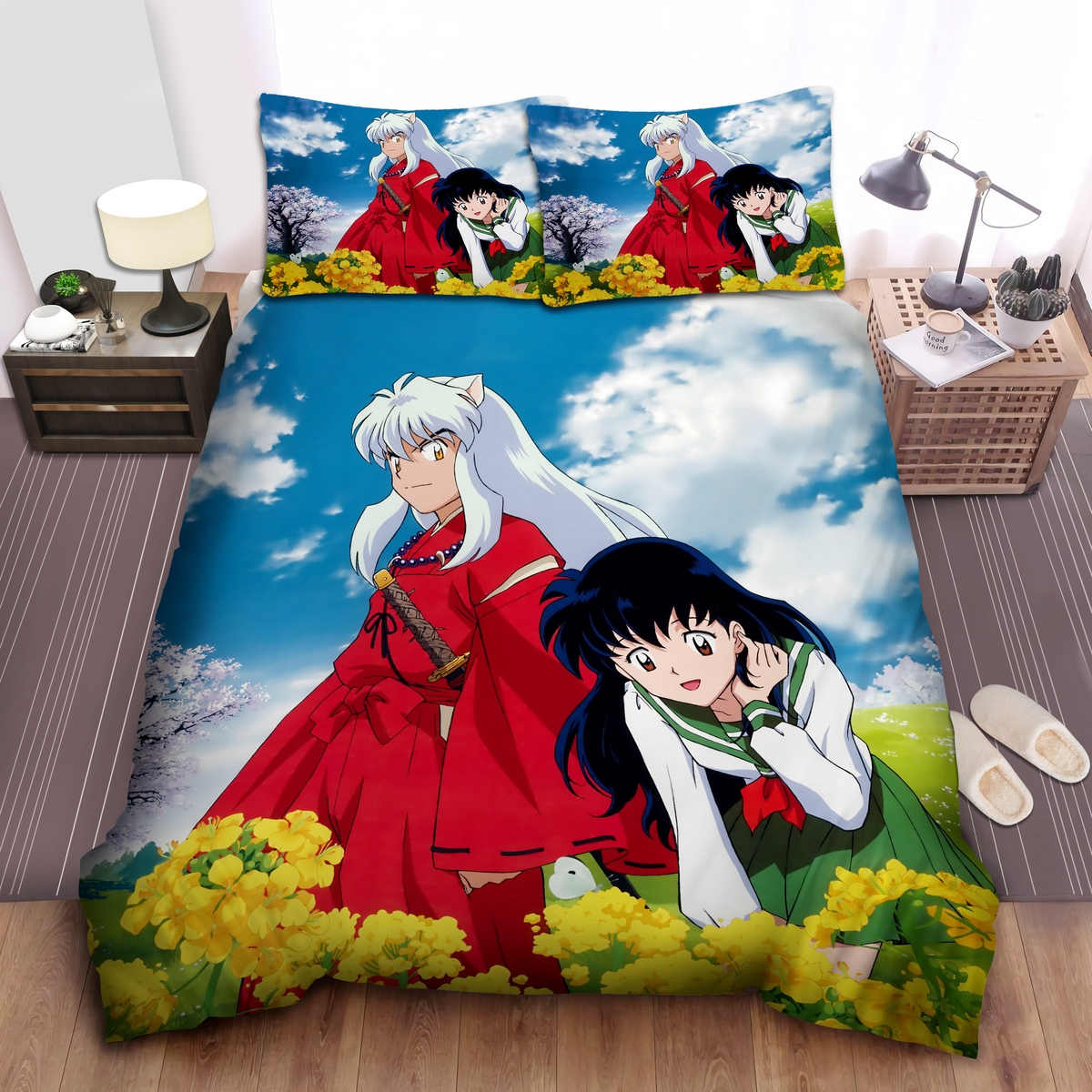 Kagome Smelling Flower Bed Sheets Spread Duvet Cover Bedding Set - Unique Anime Apparel for Fans