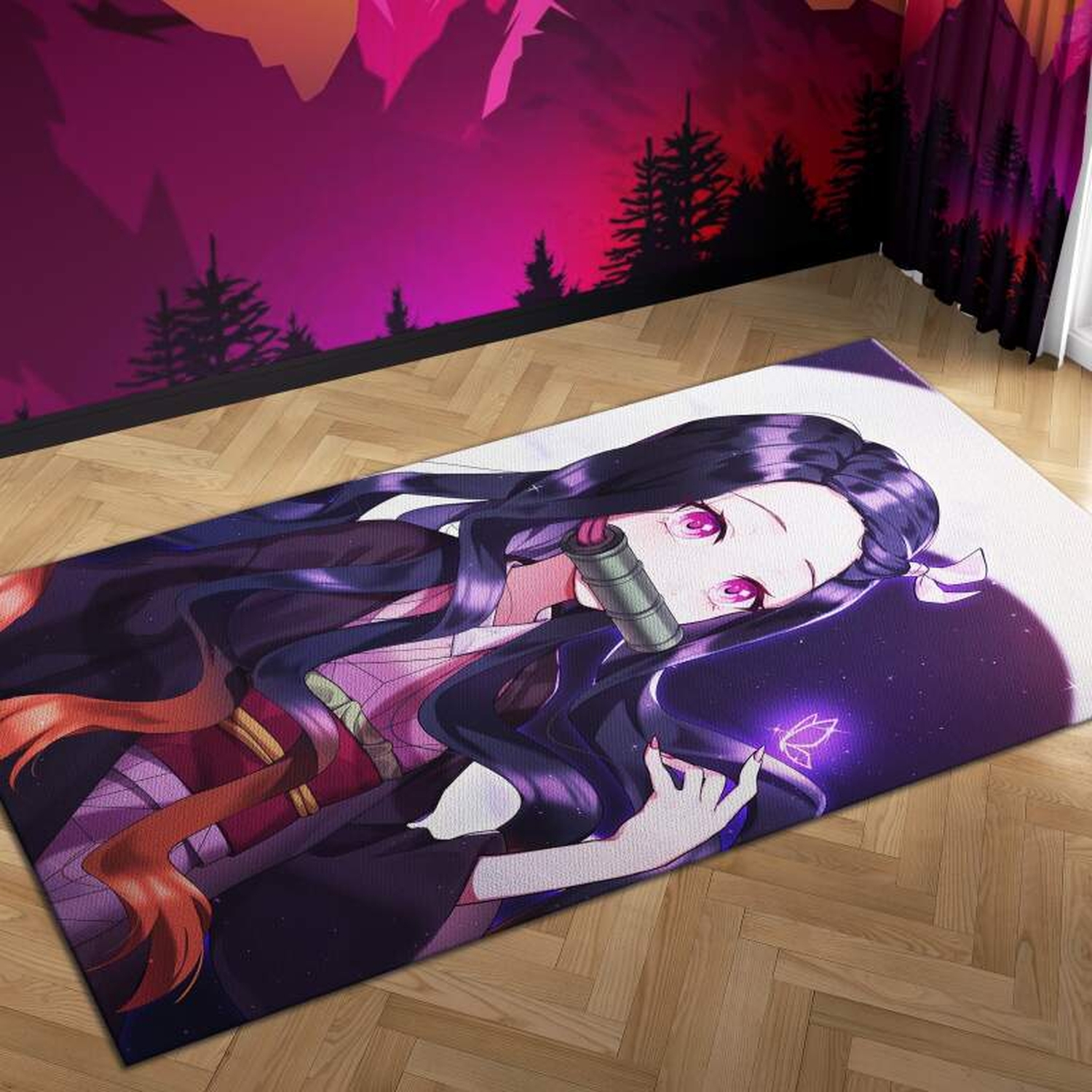 Kamado nezuko kimetsu no yaiba Carpet Mock Area Rug - Unique Anime Apparel for Fans