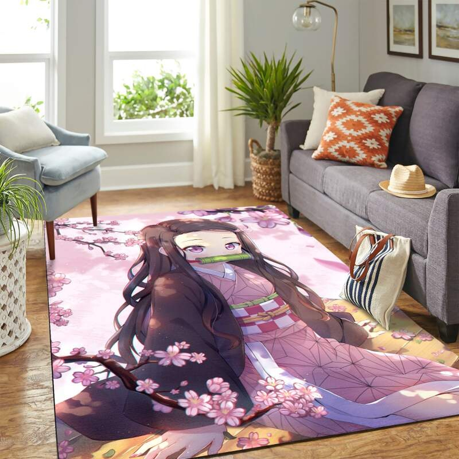 Kamado nezuko Sakura Carpet Floor Area Rug - Unique Anime Apparel for Fans