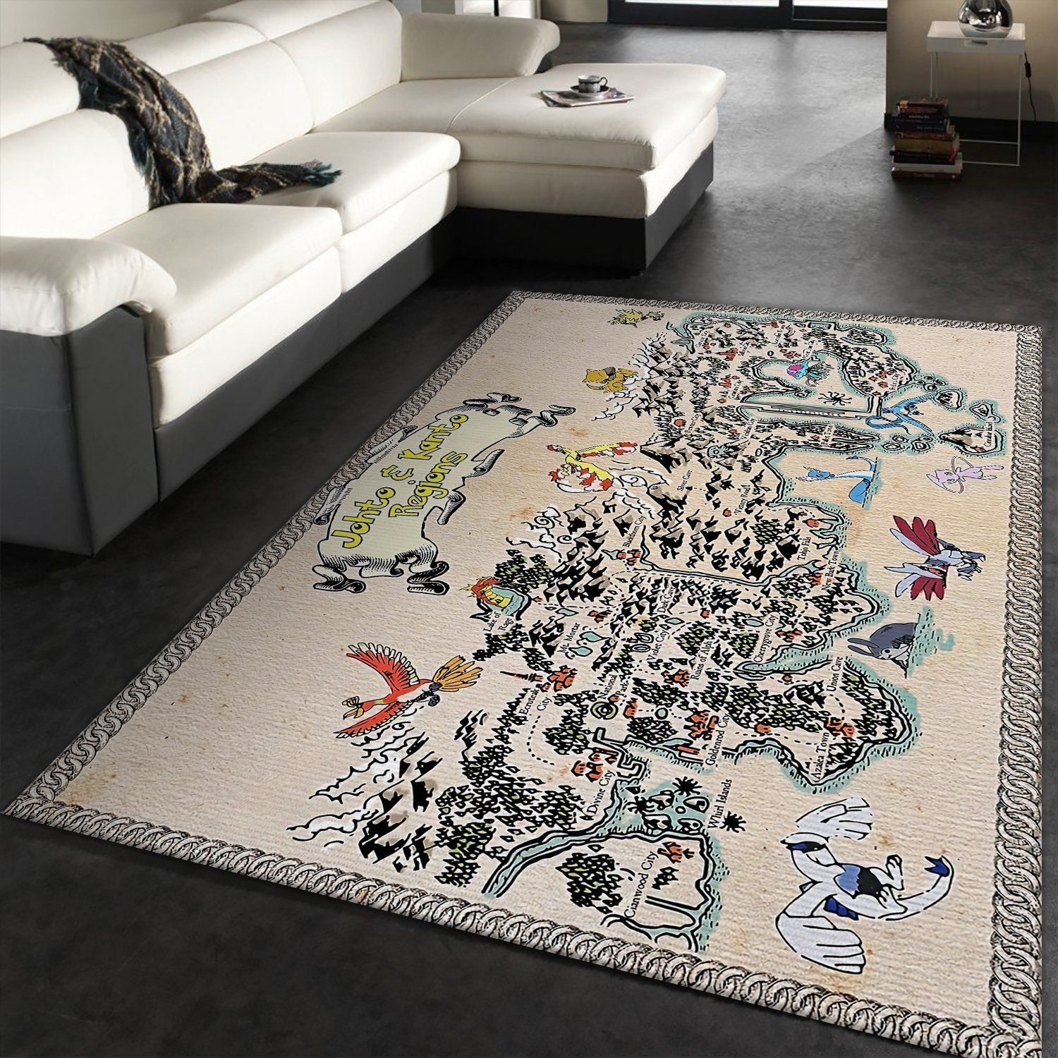Kanto And Johto Regions Map Pokemon Rug - Unique Anime Apparel for Fans