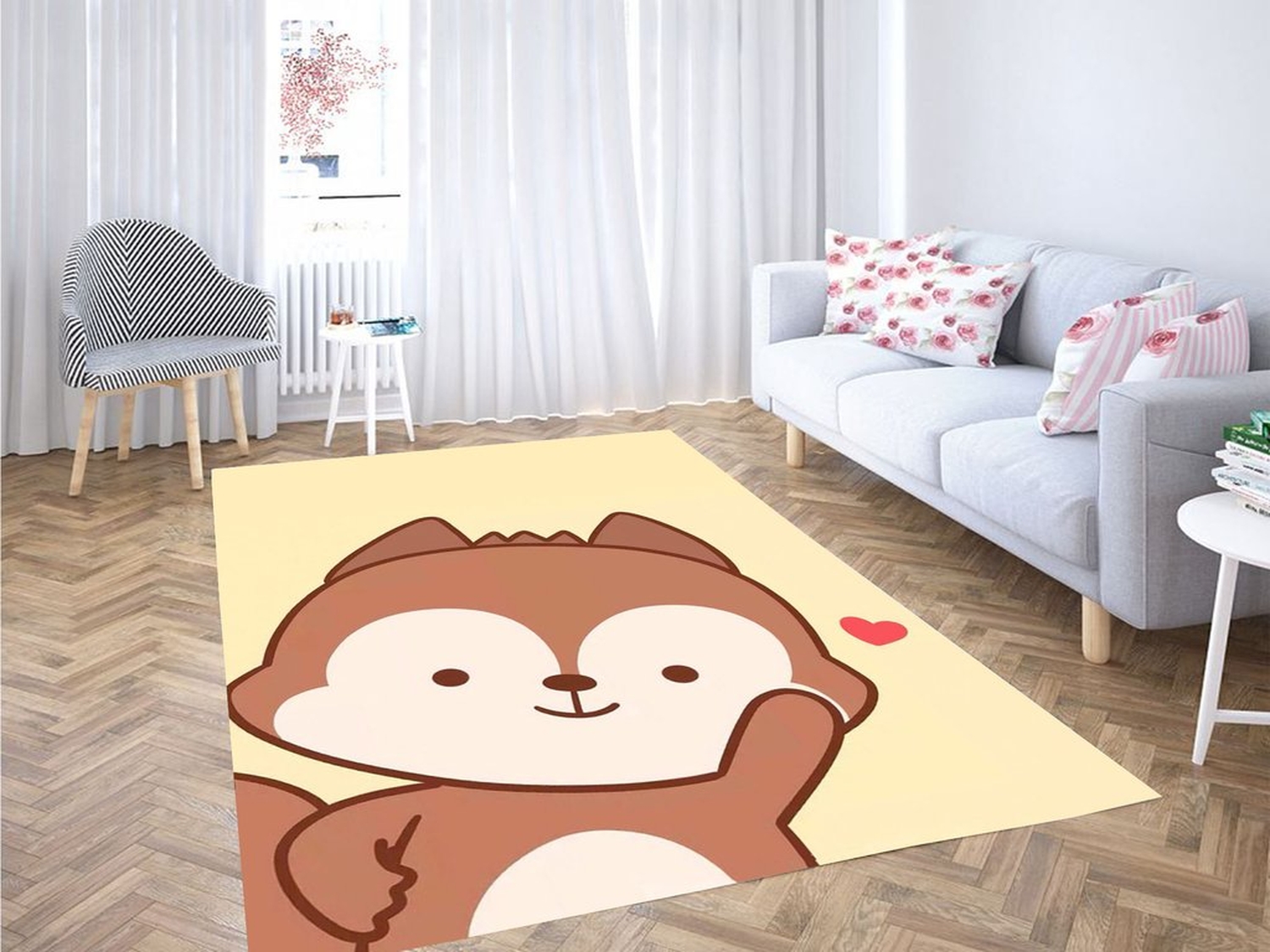 Kawaii Love Cartoon Living Room Modern Carpet Rug - Unique Anime Apparel for Fans