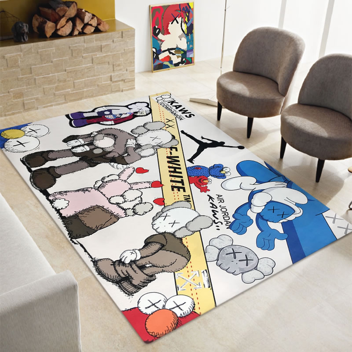 Kaws Off-white Supreme Air Jordan Shoes Living Room Rug - Unique Anime Apparel for Fans