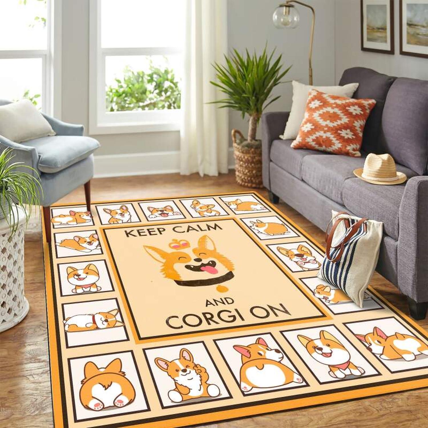 Keep Calm And Corgi On Mk Carpet Area Rug - Unique Anime Apparel for Fans