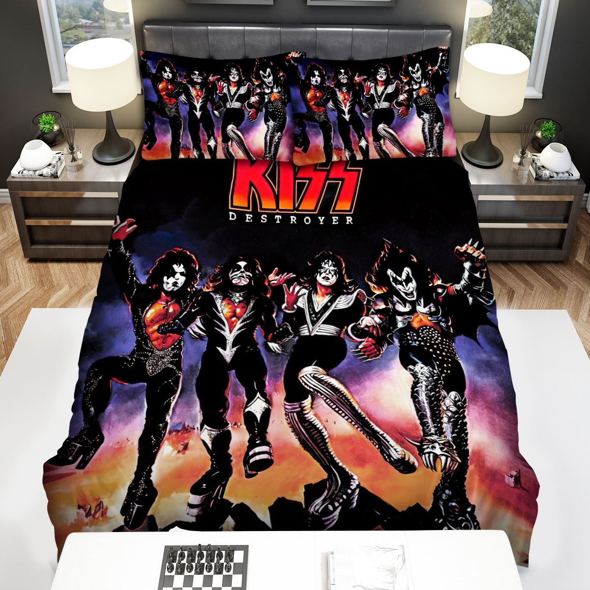 Kiss Destroyer Album Cover Bed Sheet Spread Duvet Cover Bedding Set - Unique Anime Apparel for Fans
