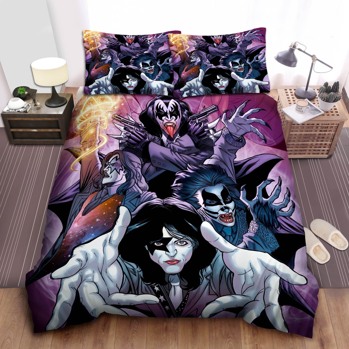 Kiss Members In Cartoon Characters Bed Sheet Spread Comforter Duvet Cover Bedding Set - Unique Anime Apparel for Fans