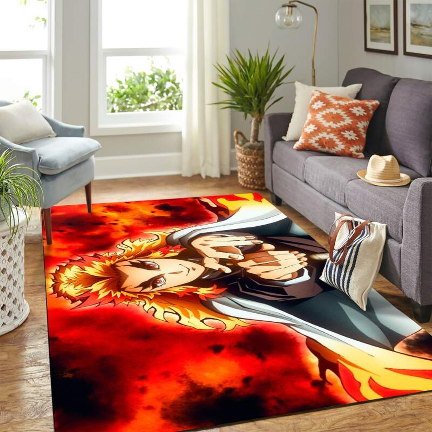 Kyojuro Rengoku Carpet Area Rug - Unique Anime Apparel for Fans