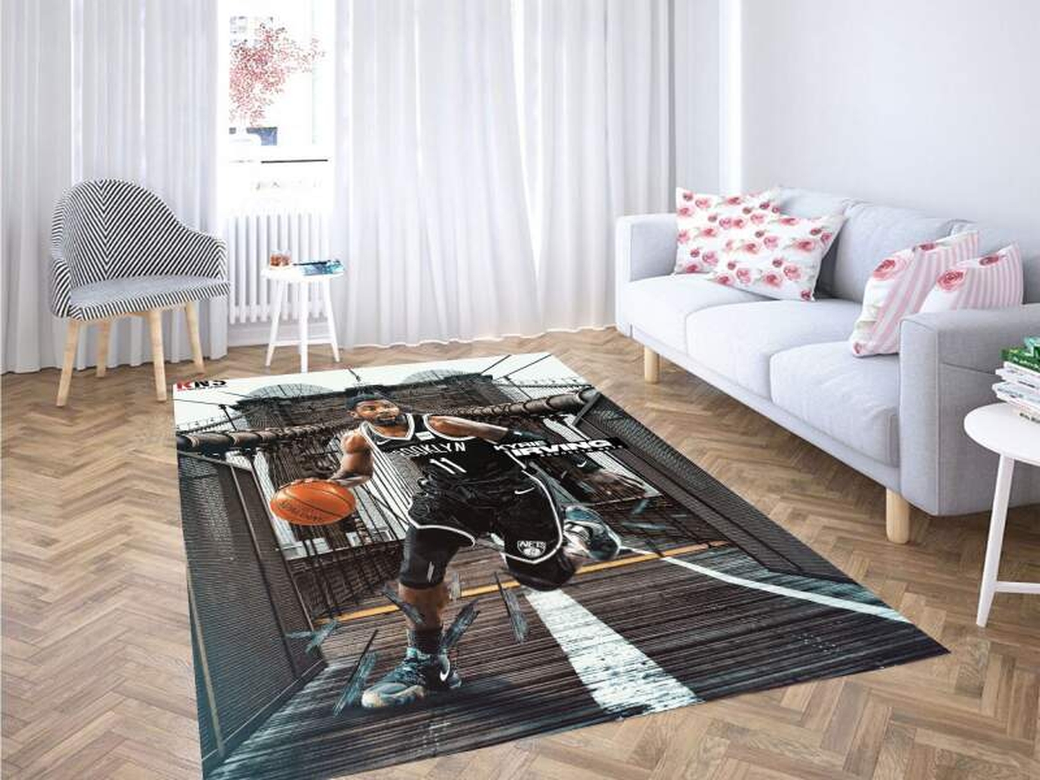 Kyrie Irving Brooklyn Backgrounds Carpet Rug - Unique Anime Apparel for Fans