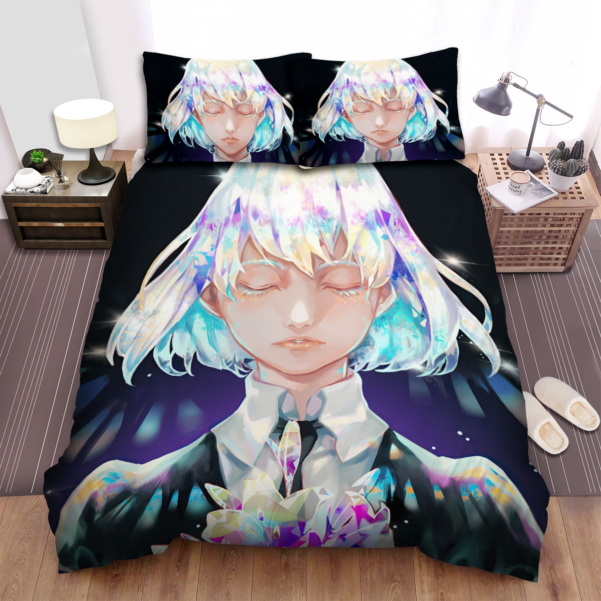Land Of The Lustrous Diamond & Flowers Bed Sheets Spread Duvet Cover Bedding Set - Unique Anime Apparel for Fans