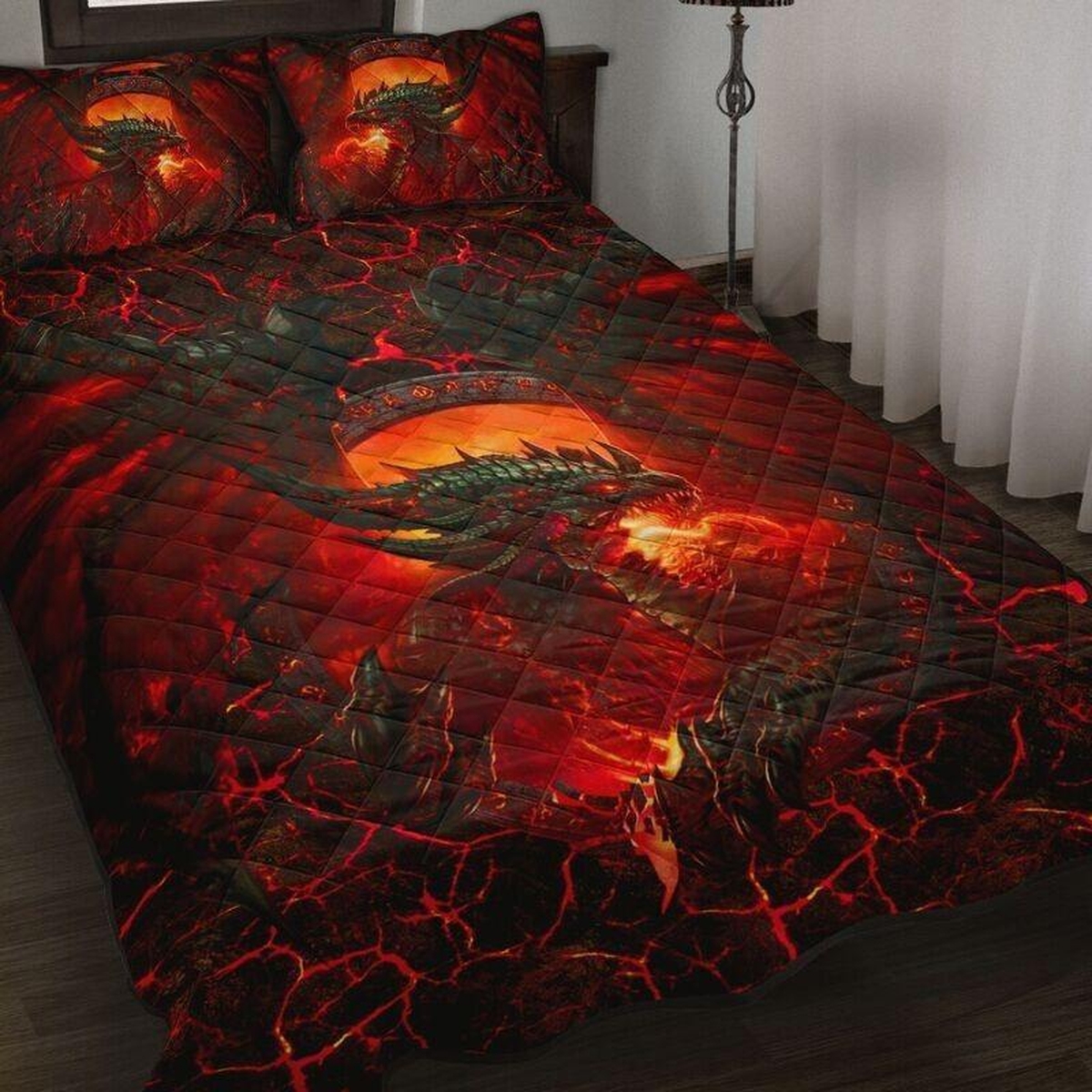 Lava Dragon Art Quilt Bedding Set - Unique Anime Apparel for Fans
