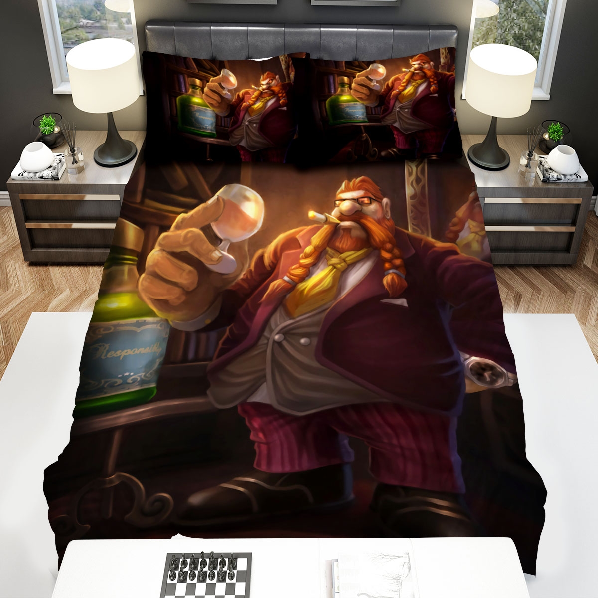 League Of Legends Gragas Esq. Splash Art Bed Sheets Spread Duvet Cover Bedding Set - Unique Anime Apparel for Fans