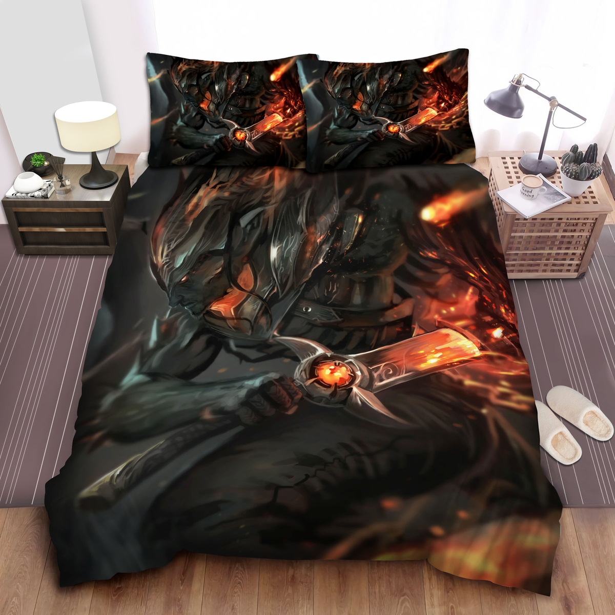 League Of Legends Nightbringer Yasuo Skin Splash Art Bed Sheets Spread Duvet Cover Bedding Set - Unique Anime Apparel for Fans